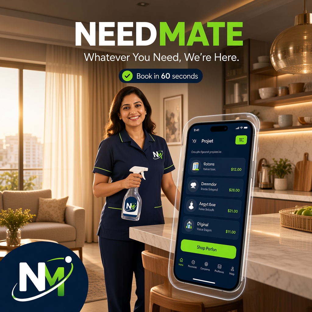 NeedMate professional and the app — book home services in 60 seconds