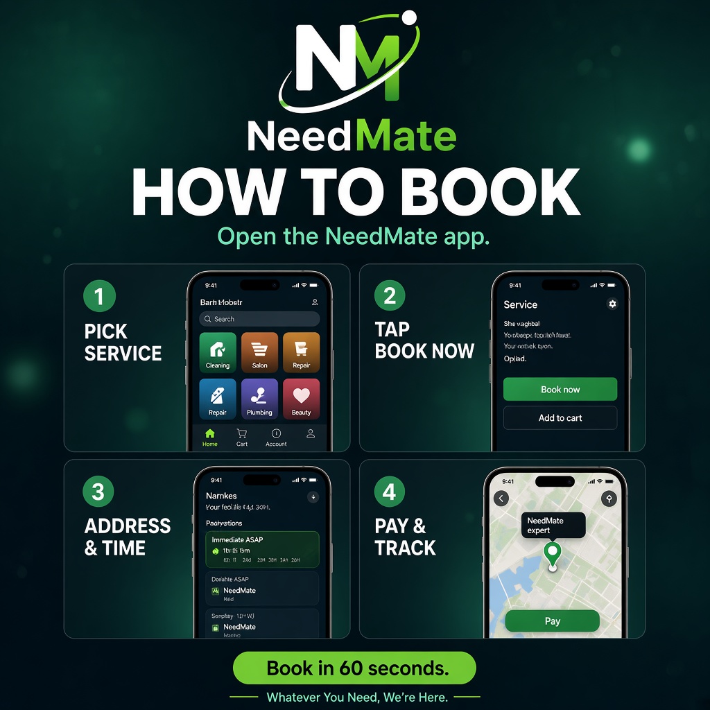 Four steps to book on the NeedMate app
